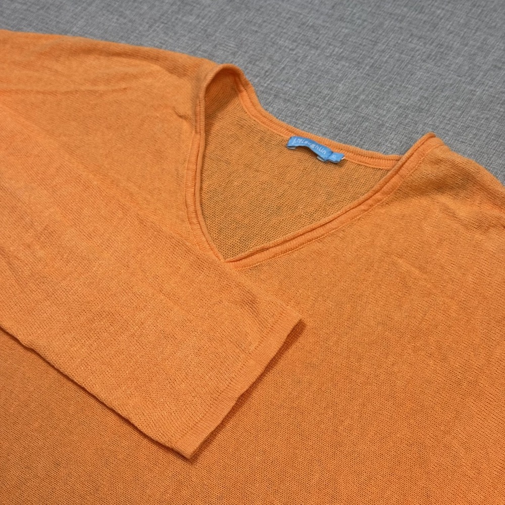 J. McLaughlin Linen Sweater Womens XL Orange Open-Knit Lightweight Pullover
